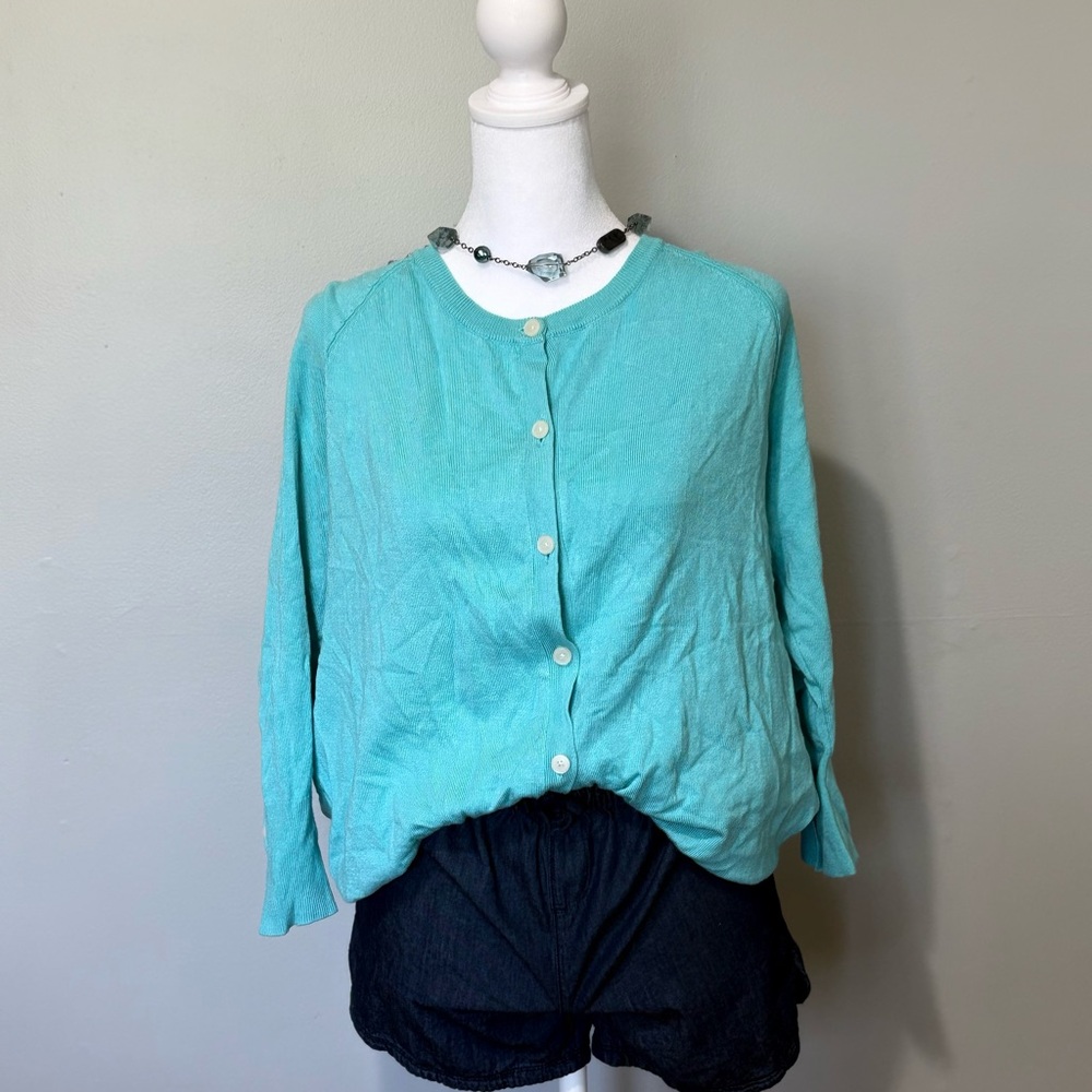 GAP Blue Boxy 3/4 Sleeve Button Down Shirt